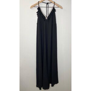 Laurie & Joe Black Maxi Dress (Size S) Beaded Tassel Halter Open Back Flowy